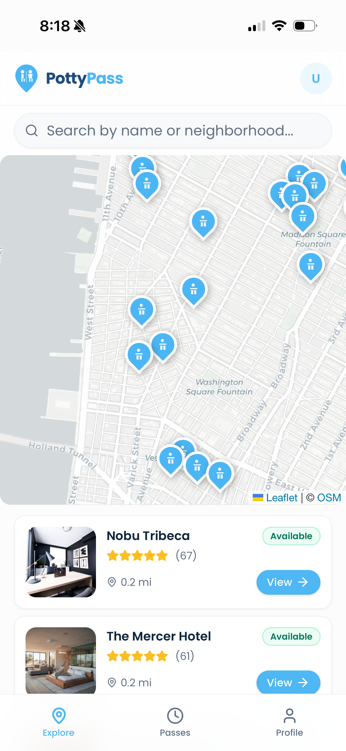 PottyPass app — find nearby restrooms